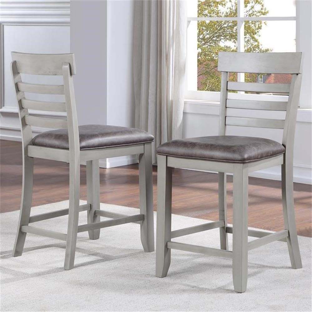 Steve Silver Co Hyland Counter Chair, Upholstered Vegan Leather, 24-Inch Seat Height, Dining Room, Kitchen, 19.5"x22.5"x42", Grey