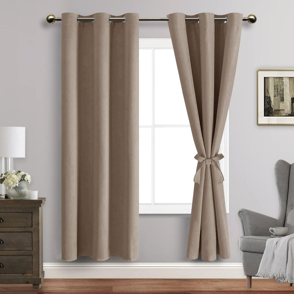 Jiuzhen Taupe Blackout Curtains For Bedroom - Light Blocking And Noise Reducing Grommet Curtains For Living Room Darkening Curtains, Set Of 2 Window Curtain Panels, 38 X 72 Inch Length