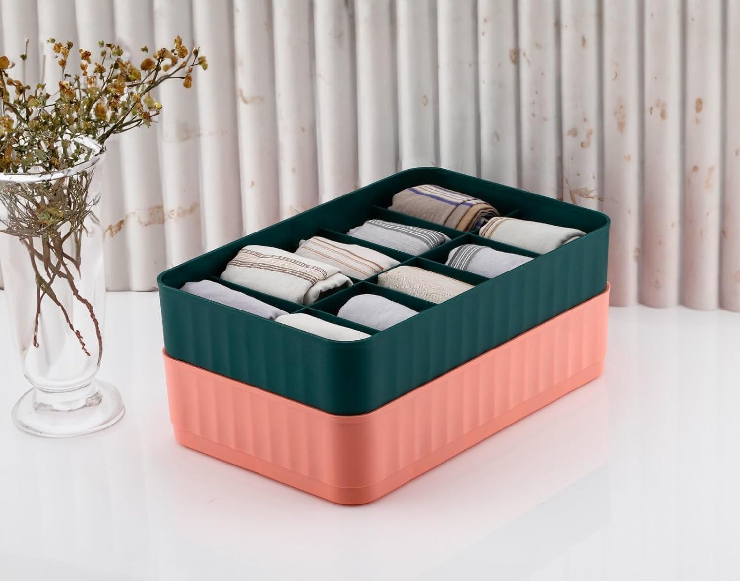 Olmartt Kitchenware 10Section Drawer Organizer Tray Set  Stackable BpaFree Storage Boxes For Socks, Undergarments, Jewelry, C