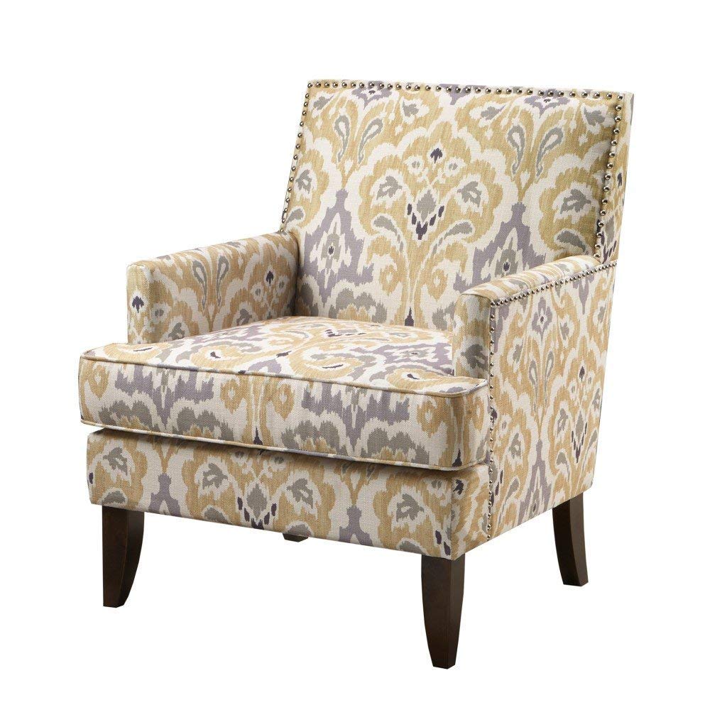 Madison Park Colton Accent Hardwood, Brich Wood, Damask Print, Bedroom Lounge Mid Century Modern Deep Seating, High Back Club St