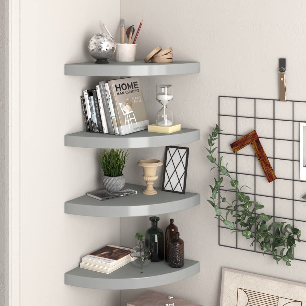 Furniking Floating Corner Shelves 4 pcs Gray 13.8&quot;x13.8&quot;x1.5&quot; MDF