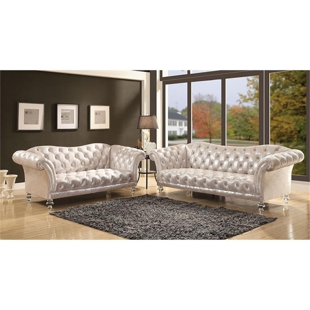 Acme Dixie Tufted Sofa in Metallic Silver