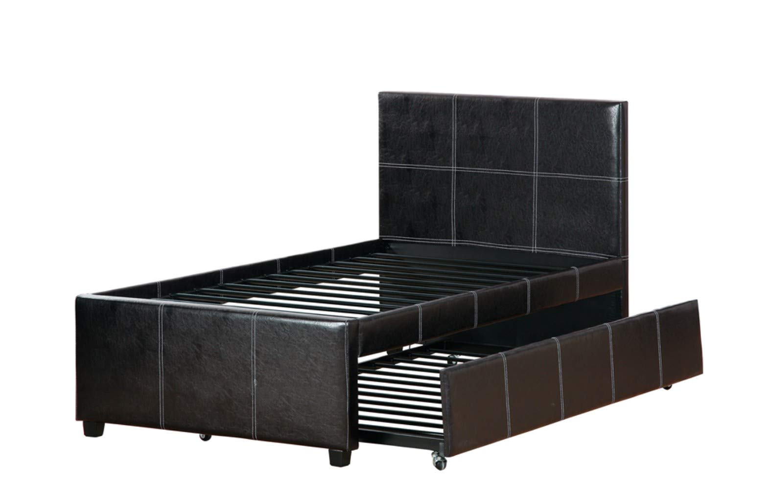 Benjara Commodious Full Bed With Rundle Espresso Faux Leather, Black