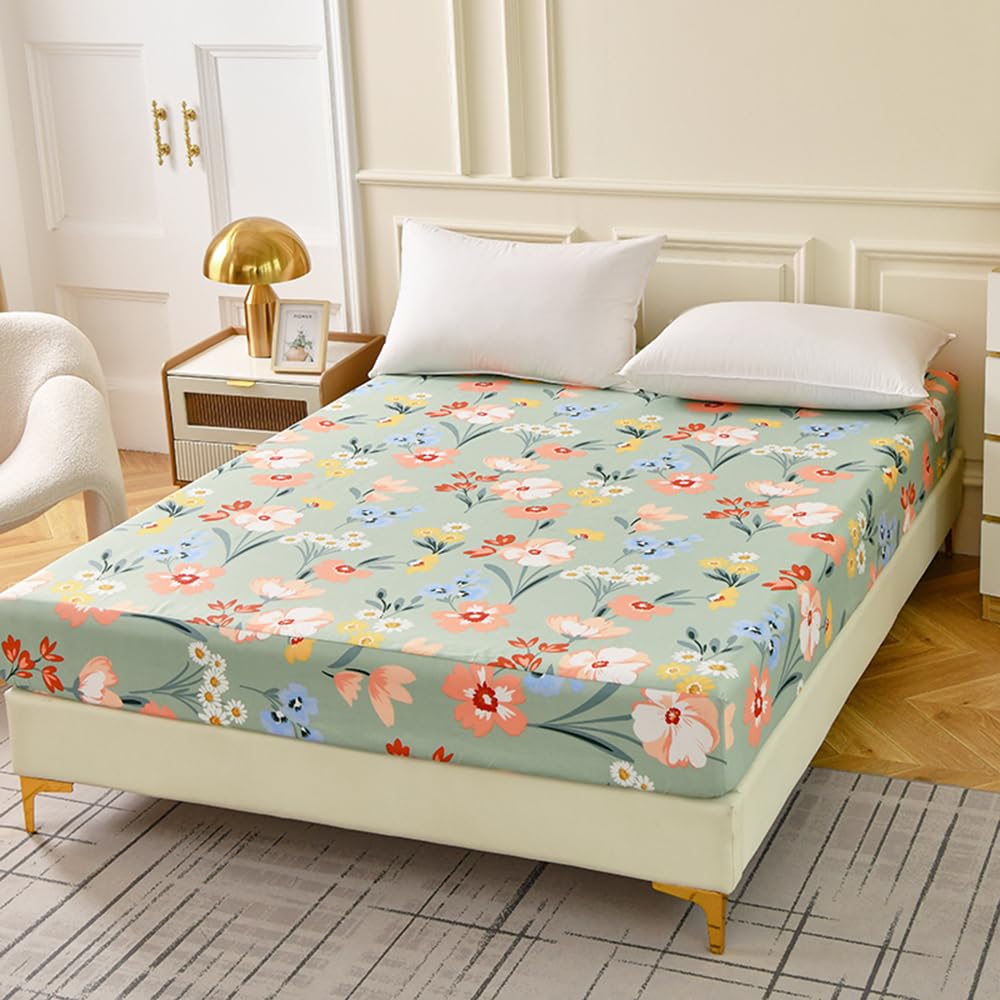 Mengersi Fitted Sheet Full Size,Flowers Fitted Sheet -Soft Lightweight Microfiber Deep Pocket Fitted Bottom Sheets (Full, Flower