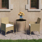 vidaXL Patio Bistro Set 3 Piece Garden Outdoor Lawn Yard Terrace Balcony Table and Chair Seat Seating Furniture Poly Rattan and Tempered Glass Beige