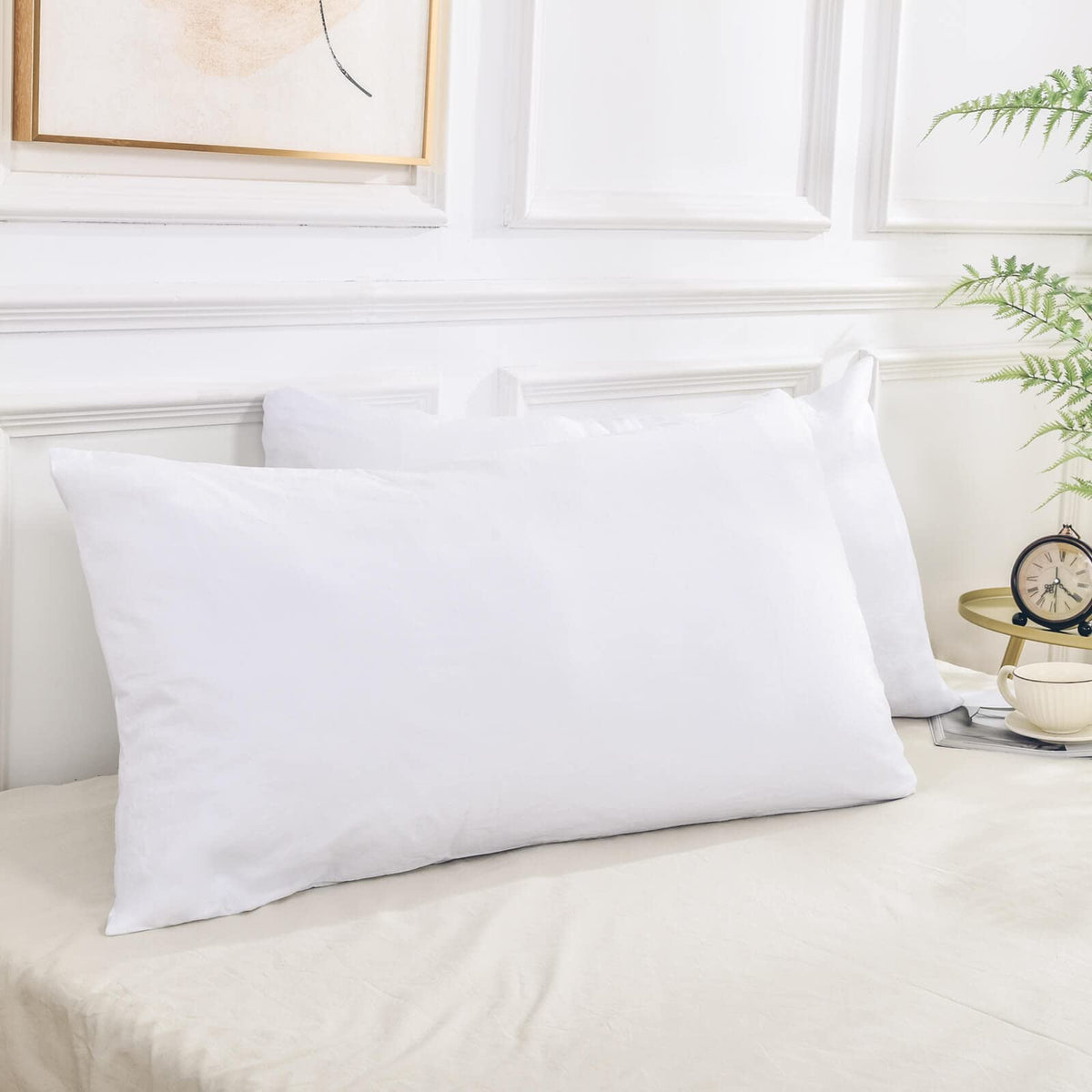 Nexhome Pro 100% Organic Cotton King Pillowcases Set Of 2, Envelope Closure Linen Feel Textured Natural, Soft And Durable, Premi
