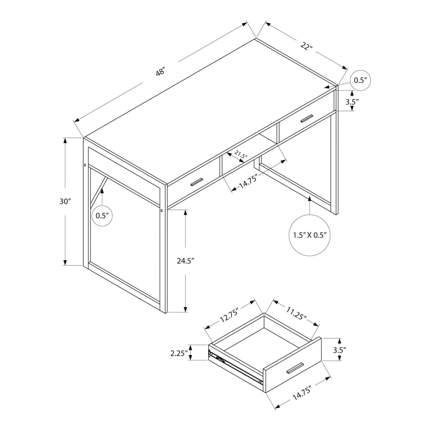 Monarch Specialties Contemporary Laptop Table with Drawers and Shelf Home & Office Computer Desk-Metal Legs, 48' L, White