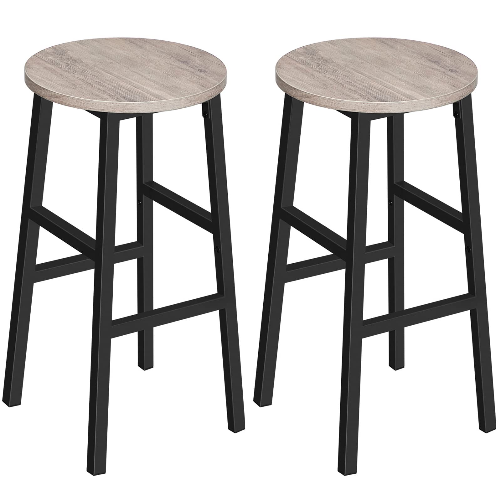 MAHANCRIS Bar Stools, Set of 2 Round Bar Chairs with Footrest, 24.4 Inch Kitchen Breakfast Bar Chairs, Industrial Bar Stools, Ea