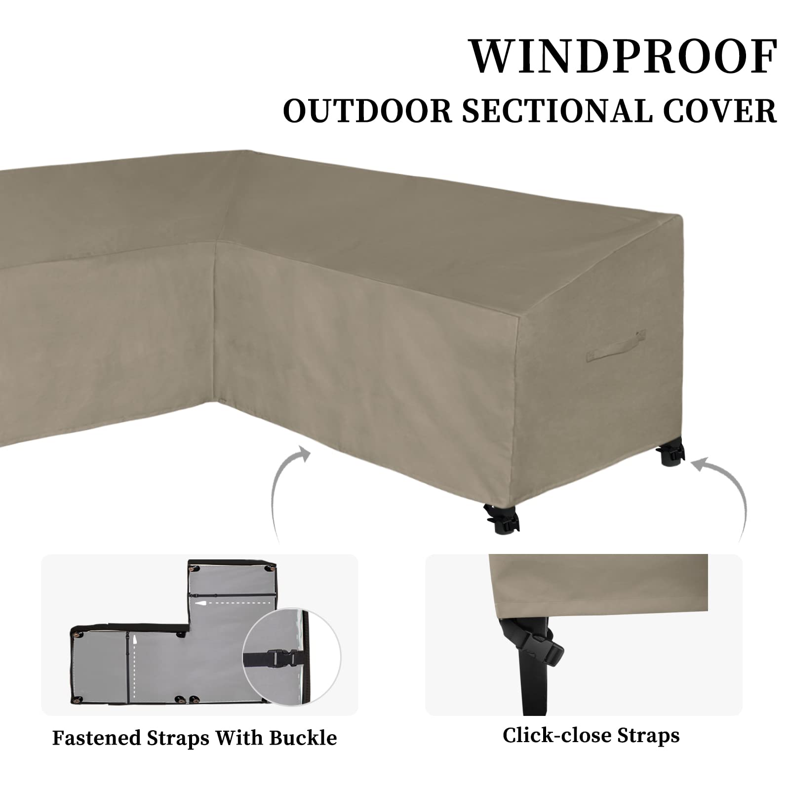 Easy-Going Patio L-Shaped Sectional Sofa Cover, 83“X104' Waterproof Outdoor Sectional Cover, Heavy Duty Garden Furniture Cover With Air Vent (Left Facing, Camel)
