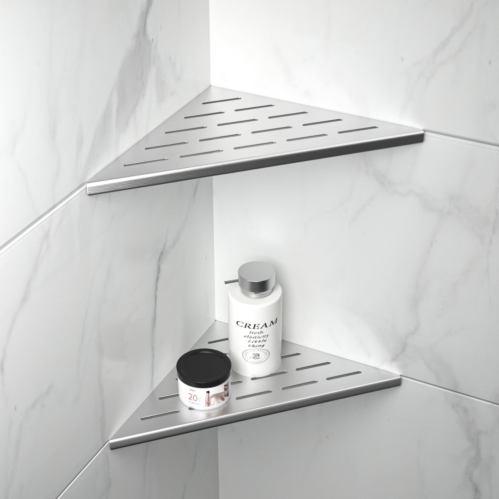 Bernkot 10 Corner Shower Shelf 2PCS, 304 Stainless Steel Recessed Bathroom Shelves for Tiled Wall, No Drilling Needed (10, S