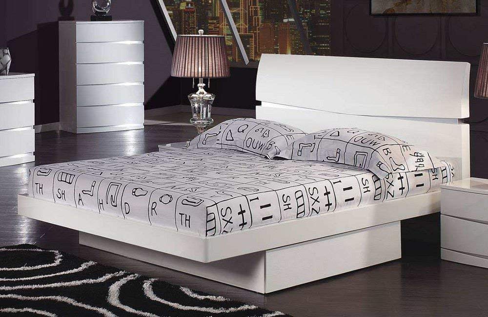Global Furniture Aurora Collection Mdf/Wood Veneer Bedroom Set With Full Bed, White