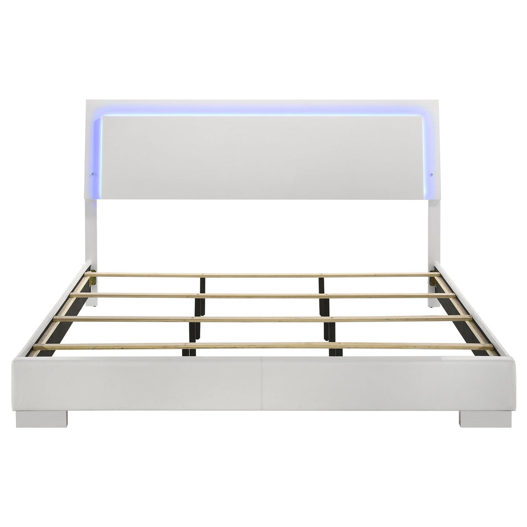 Coaster Home Furnishings Felicity Contemporary Leatherette Upholstered Eastern King Size LED Panel Bed Frame 49-inch Headboard White High Gloss 203500KE