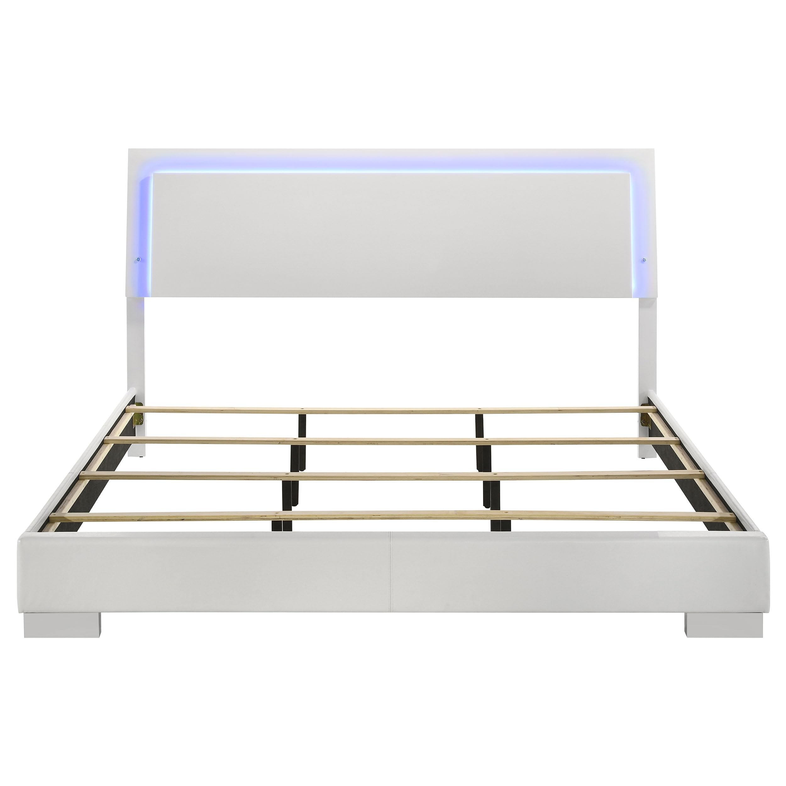 Coaster Home Furnishings Felicity Contemporary Leatherette Upholstered Eastern King Size LED Panel Bed Frame 49-inch Headboard White High Gloss 203500KE