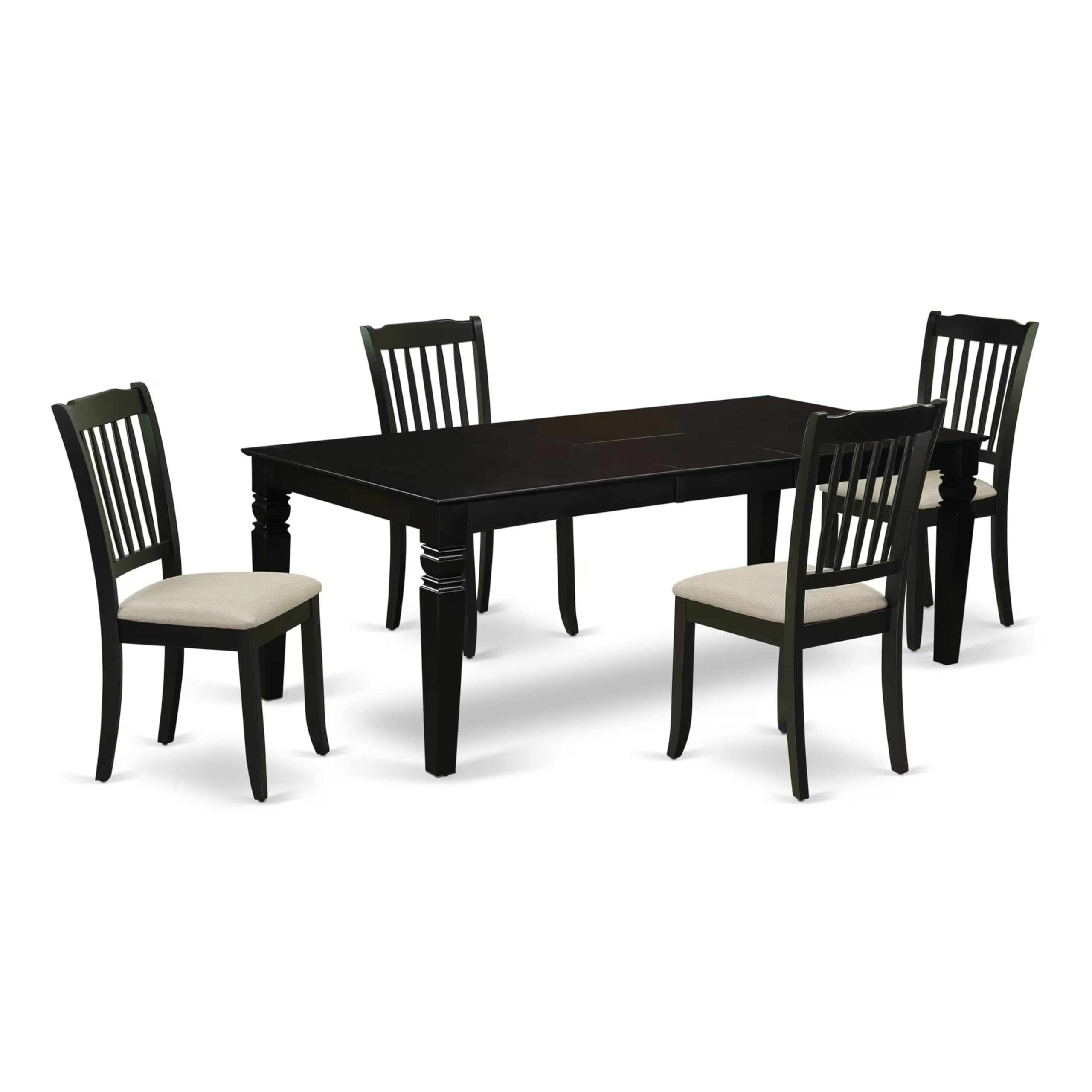 East West Furniture Lgda5-Blk-C 5 Piece Dinette Set Includes A Rectangle Dining Room Table With Butterfly Leaf And 4 Linen Fabric Upholstered Dining Chairs, 42X84 Inch, Black