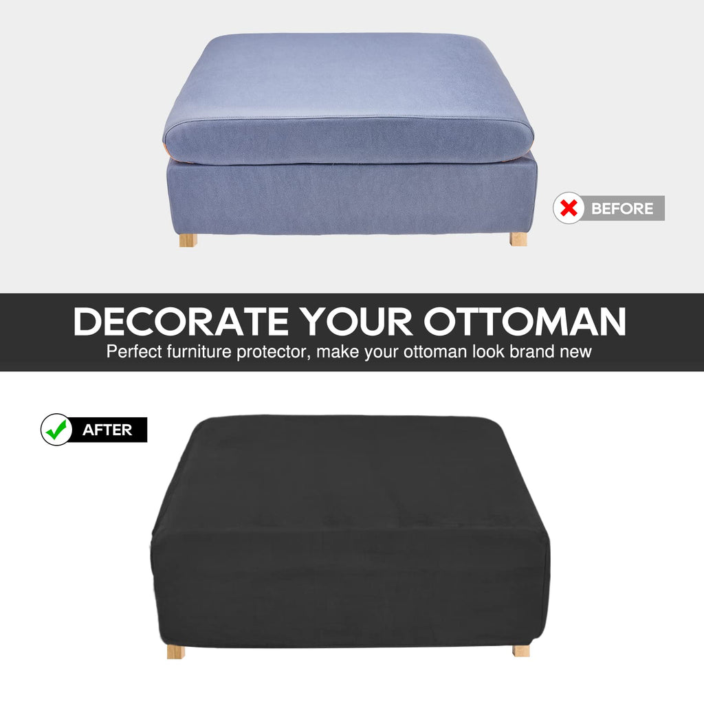 Necolorlife Square Ottoman Cover Velvet Storage Ottoman Slipcover Thick Stretchable Footrest Stool Covers With Elastic Band For
