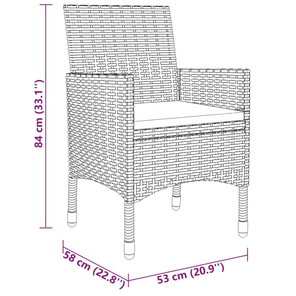 vidaXL Patio Dining Set 7 Piece Garden Outdoor Lawn Yard Terrace Balcony Table and Chair Seat Seating Furniture Poly Rattan and Tempered Glass Gray