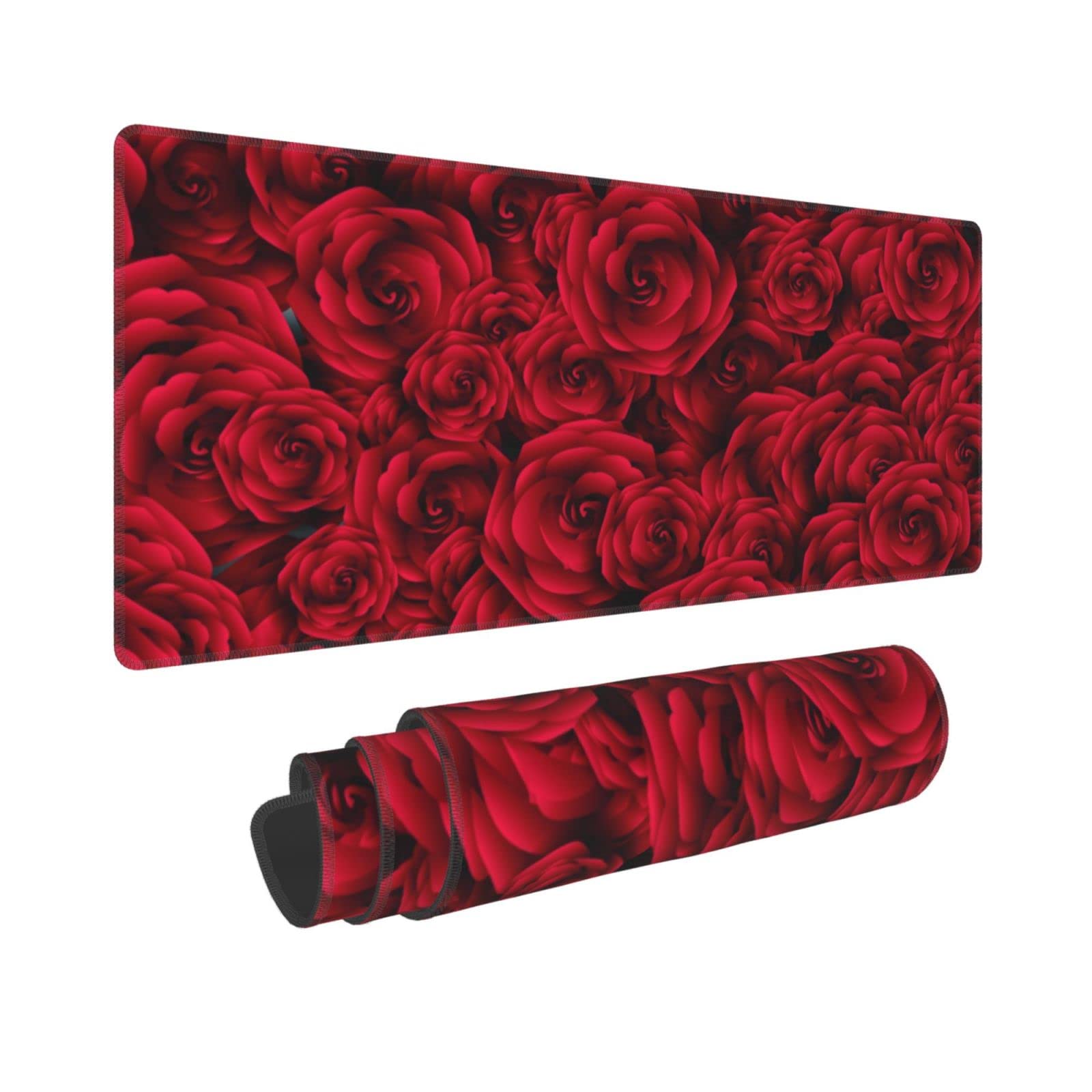 Large Mouse Pad Mat, Red Roses Desk Mat Xxl Extended Gaming Mouse Pad, Non-Slip Laptop Computer Keyboard Mouse Mat For Office Pc