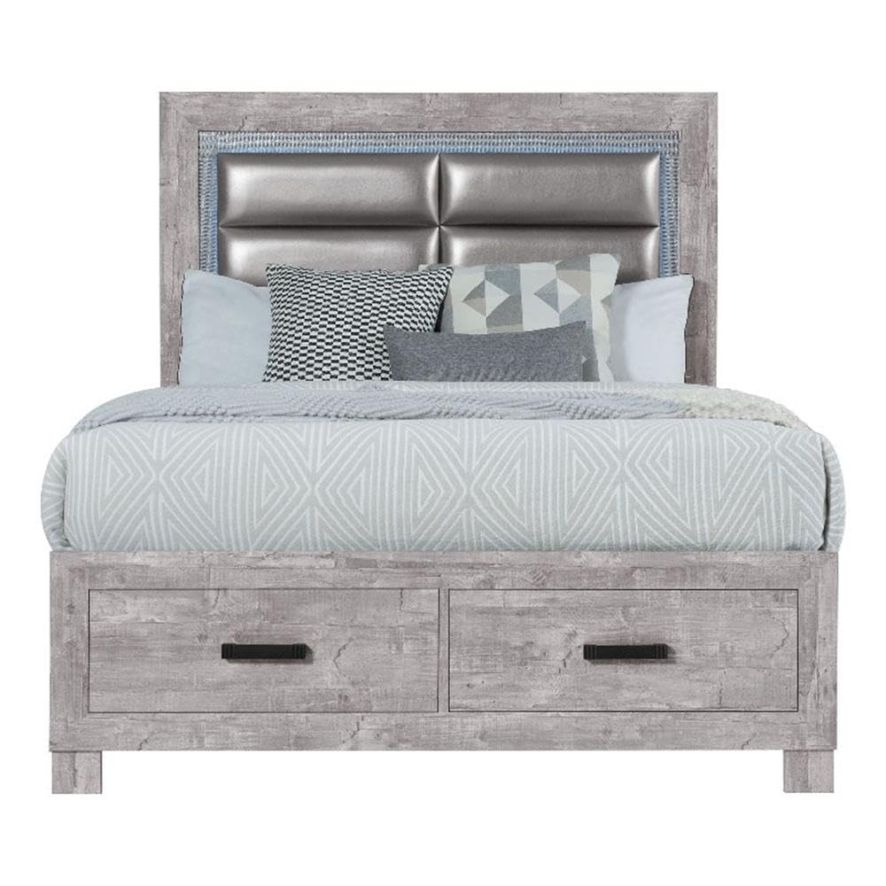 Global Furniture Usa Nolan Light Gray Wooden Full Bed With Footboard Storage