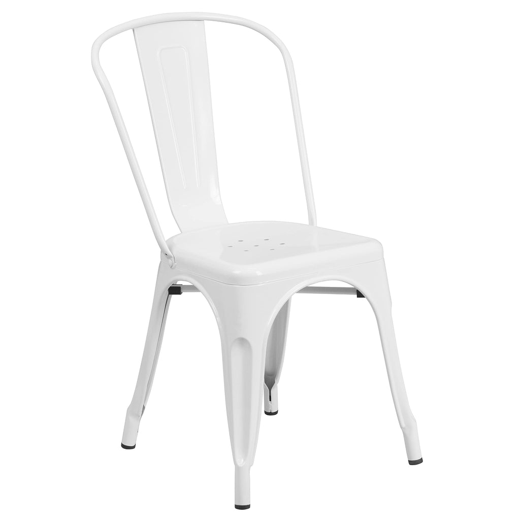 Flash Furniture Commercial Grade 31.5" x 63" Rectangular White Metal Indoor-Outdoor Table Set with 6 Stack Chairs