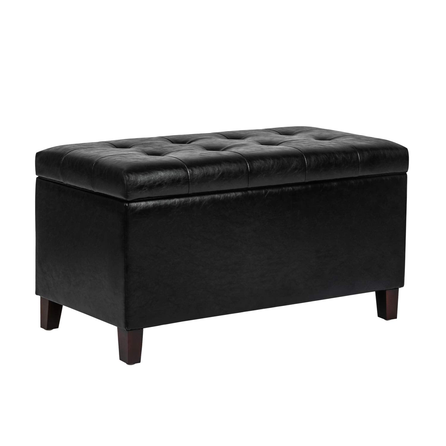 Asense Storage Ottoman Bench, Faux Leather Upholstered End Of Bed Bench With Safety Hinge Wooden Legs, For Entryway Bedroom (Black, 33.3')