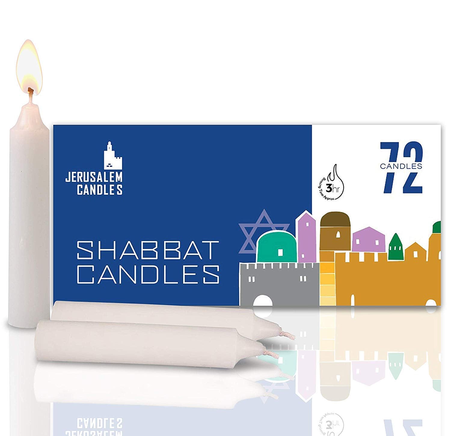 Jerusalem Candles Shabbat Candles - Traditional Shabbos Candles - 3 Hour - 1-Pack X 72 Count