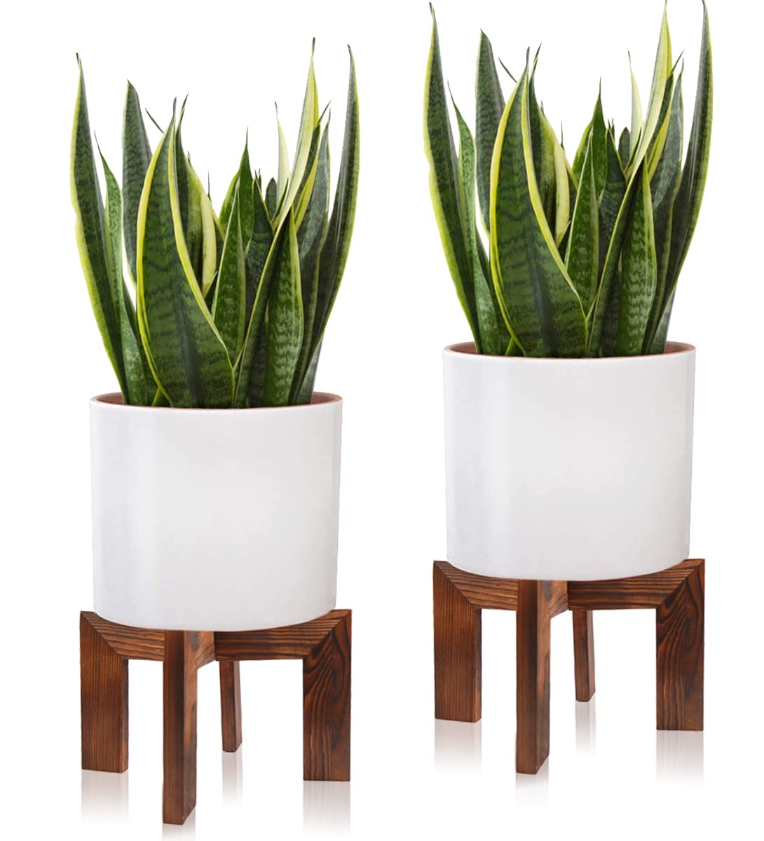 Gendral Forwepup 2 Pack Wood Plant Stand, Mid Century Modern Planter Stand Rattan Flower Pot Stand, Low Short Plant Stands Indoo