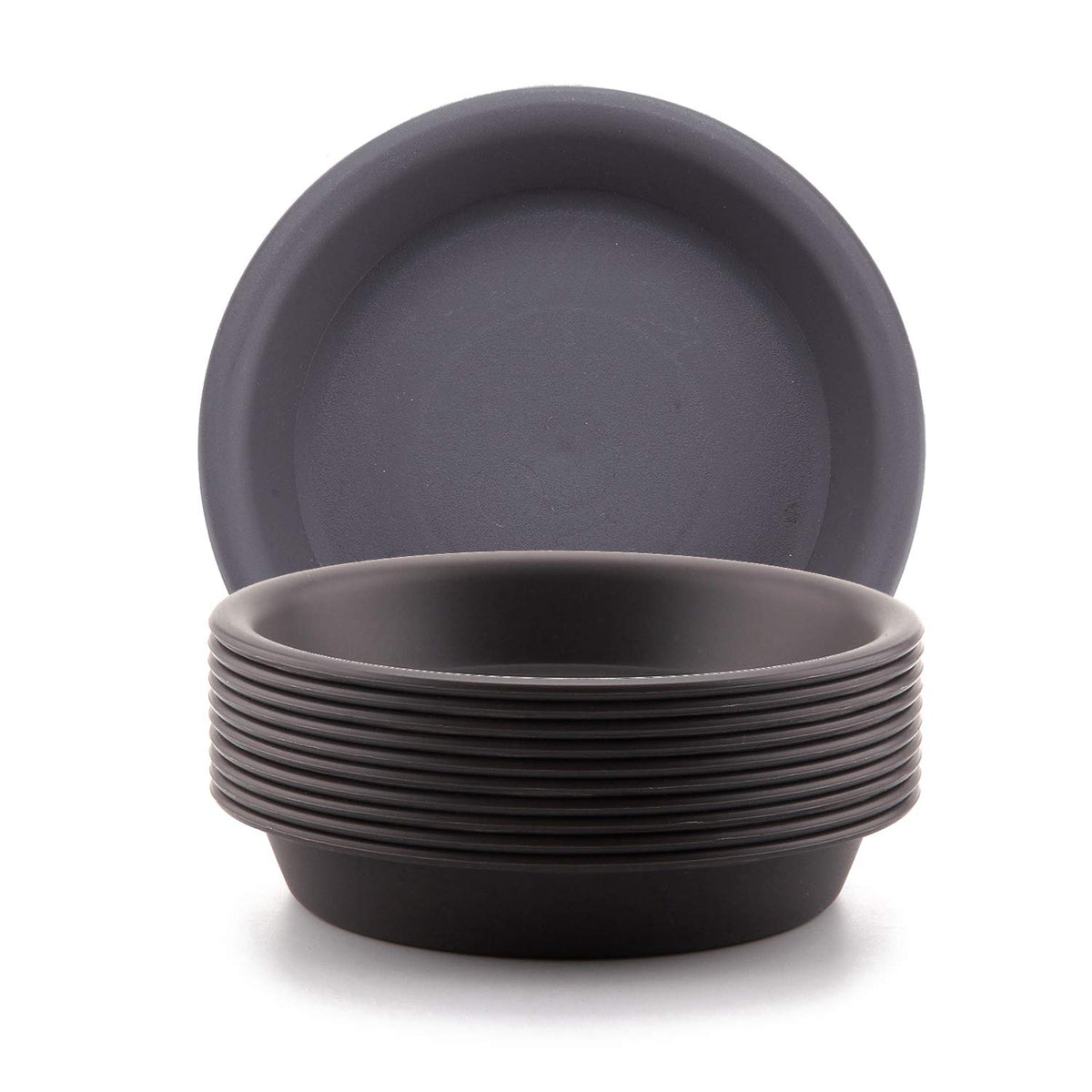 T4U 4 Inch Plastic Garden Flower Planter Pot Saucer Trays Round For Holding Water Drips And Soil (Dark Grey, Set Of 10), Pallet