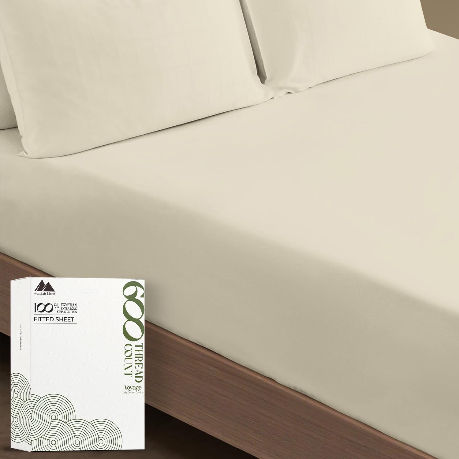 Mayfair Linen King Size Fitted Sheet Only - 100% Egyptian Cotton 600 Thread Count 16' Deep Pocket King Fitted Sheet, Fitted Sheet King Size, Soft Cooling Durable Sateen Weave Bottom Sheet - Sand