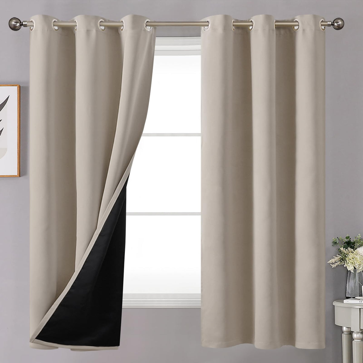 Youngstex 100% Blackout Curtains 63 Inches Length For Bedroom, Thick Full Light Blocking Thermal Insulated Blackout Window Drape