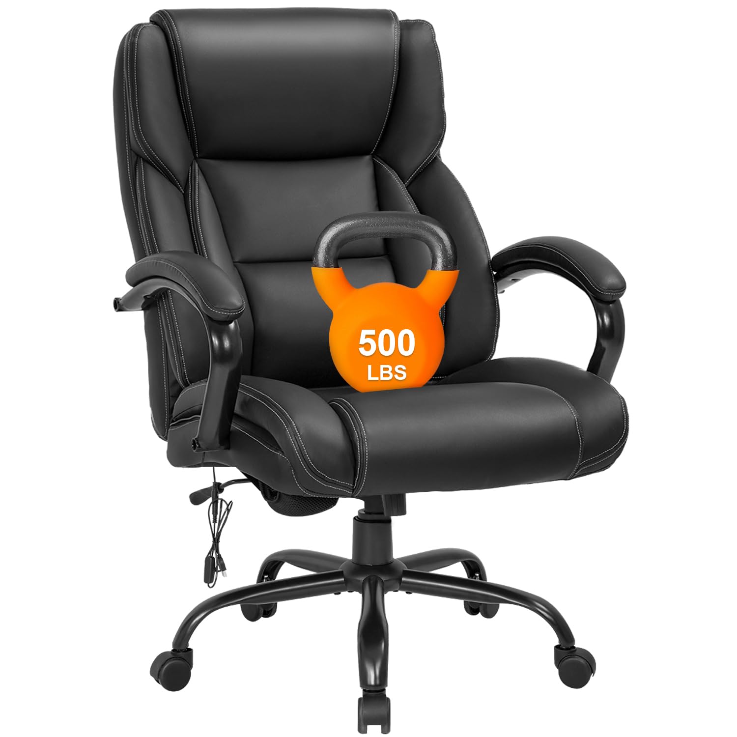 Big and Tall Office Chair 500lb Wide Seat Desk Chair with Lumbar Support Armrest Swivel Rolling High Back PU Leather Computer Ch
