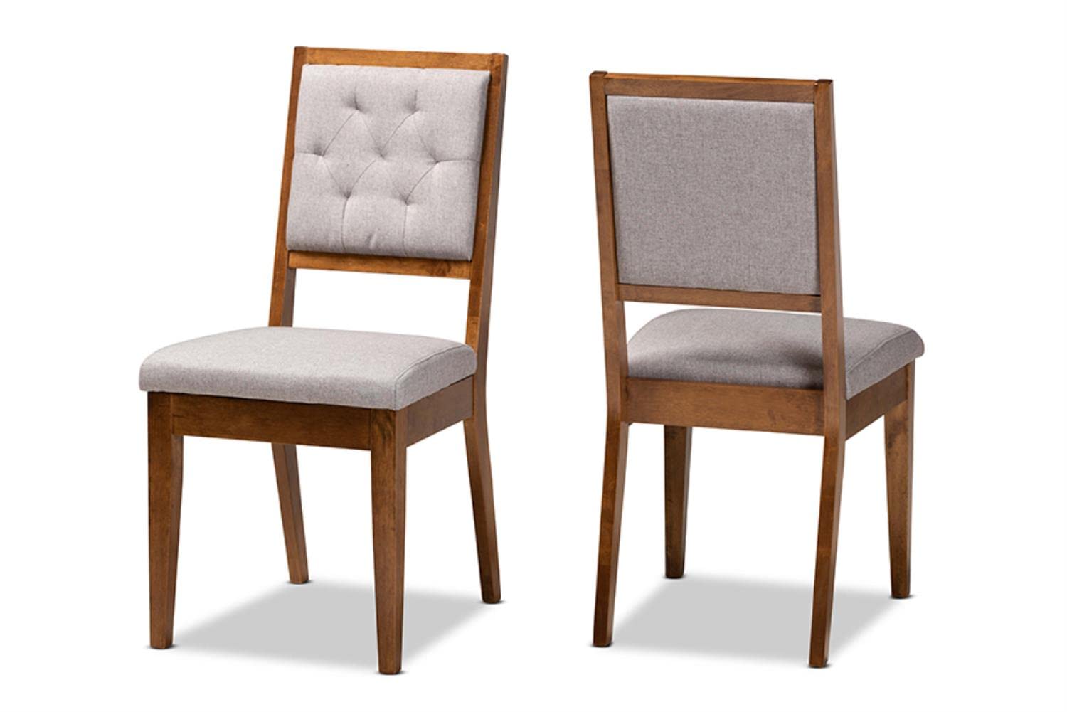 Baxton Studio Gideon Modern and Contemporary Grey Fabric Upholstered and Walnut Brown Finished Wood 2-Piece Dining Chair Set