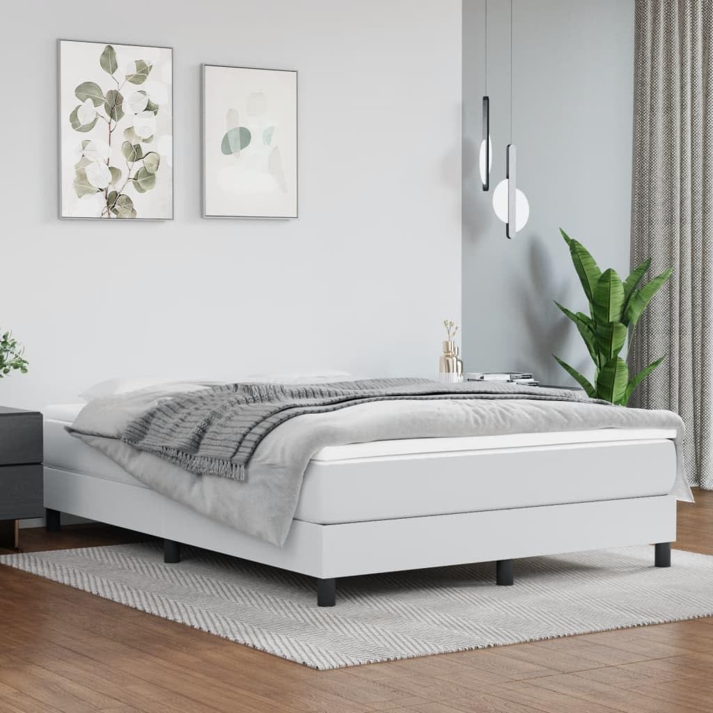 vidaXL Queen-Size Box Spring Bed Frame in White Faux Leather - Modern and Sturdy Bed Frame Suitable for Queen Mattress