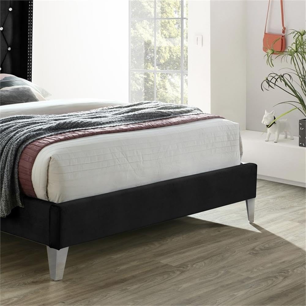 Better Home Products Alexa Velvet Upholstered Full Platform Bed in Black