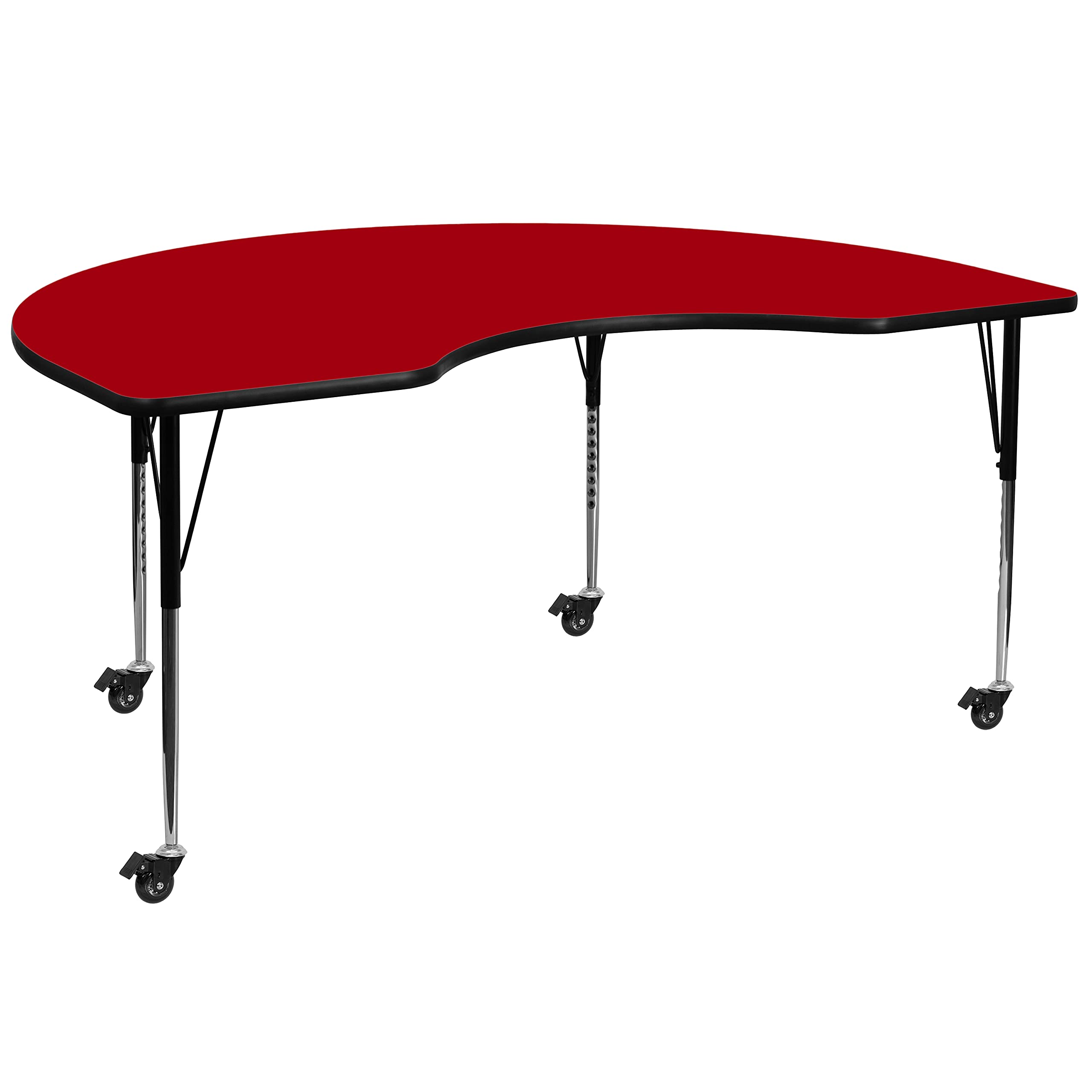 Flash Furniture Mobile Kidney Thermal Laminate Activity Table With Standard Height Adjustable Legs, 48"W X 96"L, Red