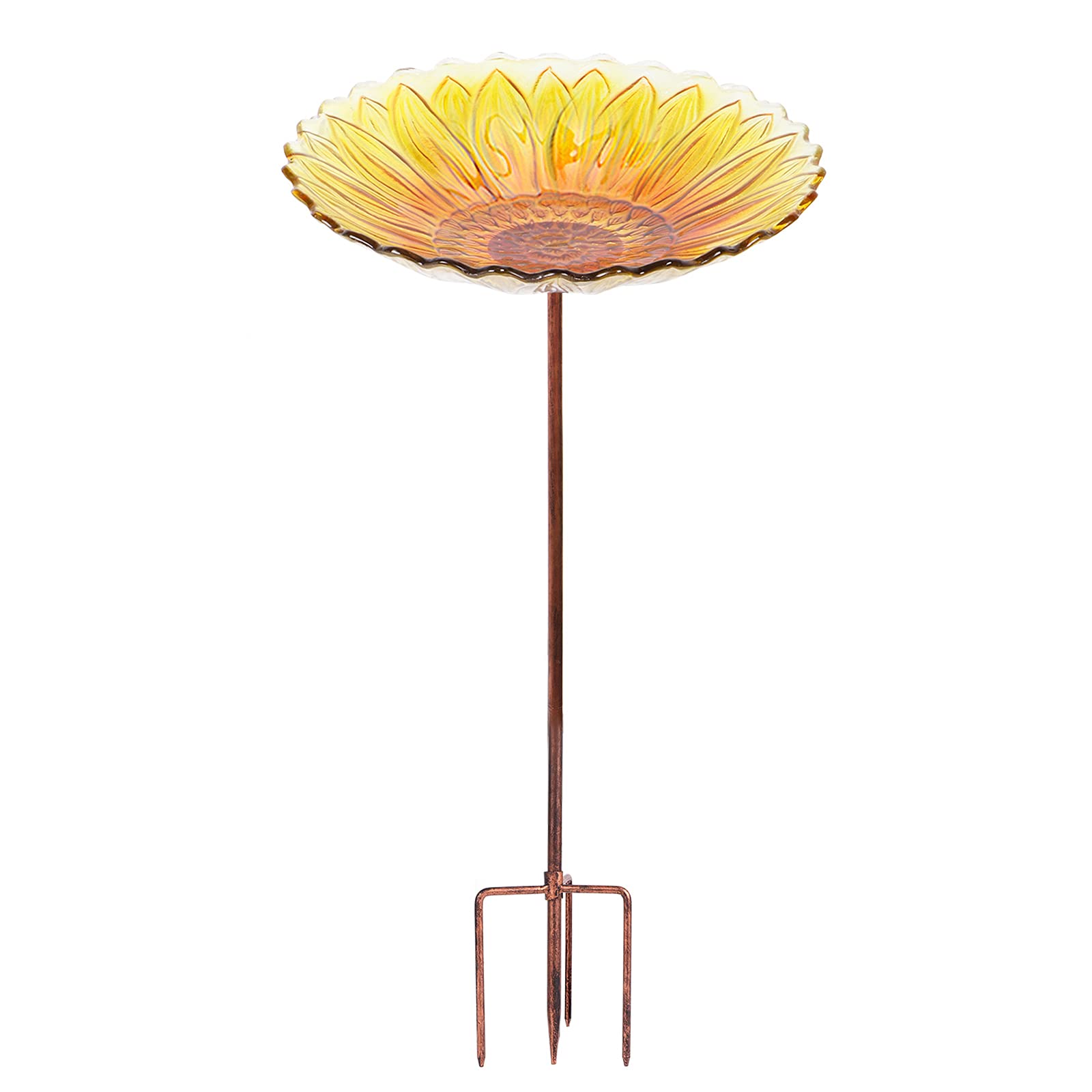 Mumtop Glass Bird Bath, Garden Outdoor Birdbaths Birdfeeder With Metal Stake Sunflower