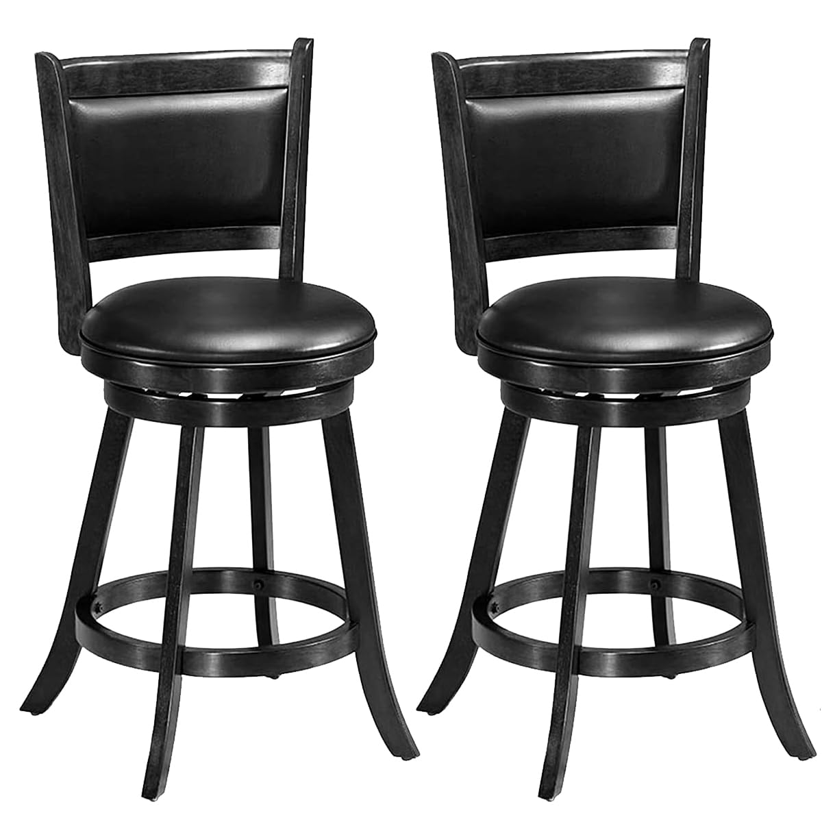 Ergomaster Bar Stools Set Of 2, 24” Counter Height Stools For Kitchen Island, Rubber Wood, Swivel Barstools With Backs For Pub, Bar, Restaurant, Black