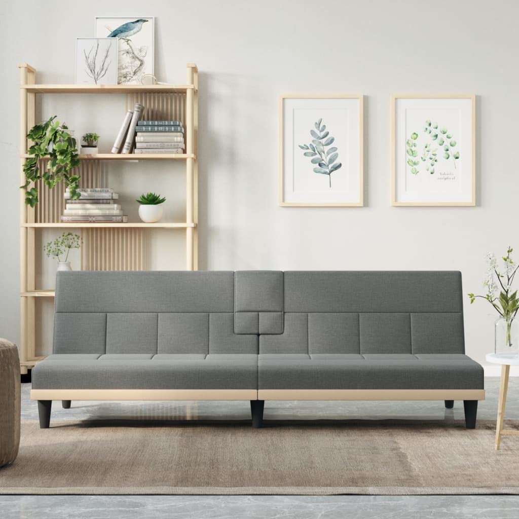 vidaXL Convertible Sofa Bed with Cup Holders, Dark Gray Fabric, Comfortable Seating and Sleeping Solution, Modern Design, Easy Transformation, Space Saving Furniture, California Prop 65 Warning