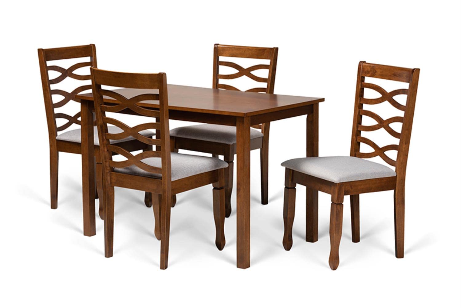 Baxton Studio Mirna Modern and Contemporary Grey Fabric Upholstered and Walnut Brown Finished Wood 5-Piece Dining Set
