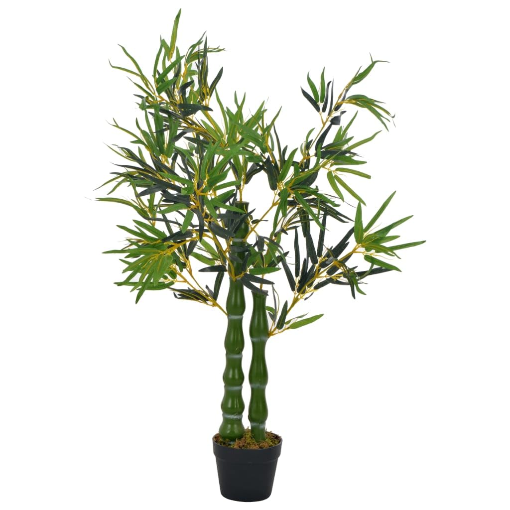 vidaXL Lifelike Artificial Bamboo Plant with Pot, Green, 43.3&quot; - Ideal for Home or Office Décor, Low Maintenance, Compliant with California Proposition 65