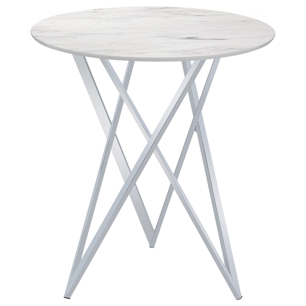 Coaster Home Furnishings Bexter Faux Marble Round Top Bar Table White and Chrome