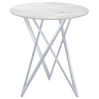 Coaster Home Furnishings Bexter Faux Marble Round Top Bar Table White and Chrome