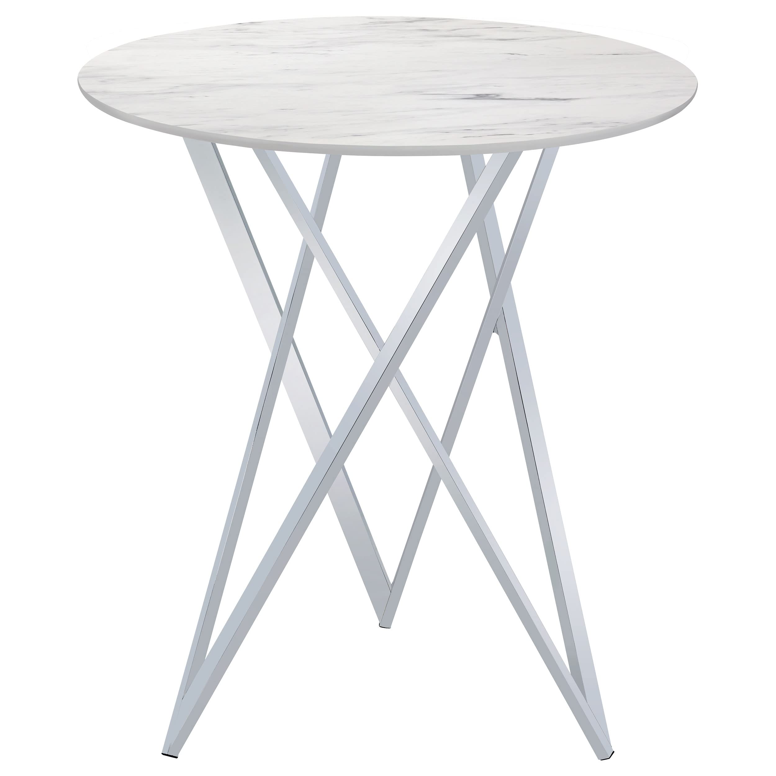 Coaster Home Furnishings Bexter Faux Marble Round Top Bar Table White and Chrome