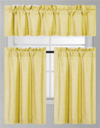 3Pc Set Solid Faux Silk Lined Blackout Rod Pocket Small Kitchen Window Curtain With Valance (K3) (Yellow)