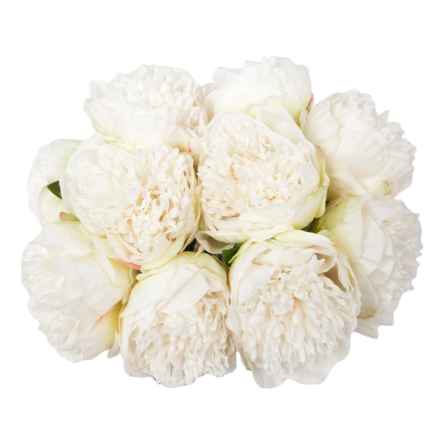 UArtlines 20 Heads Artificial Peony Silk Flower Leaf Home Office Wedding Party Festival Bar Decor (Cream White)