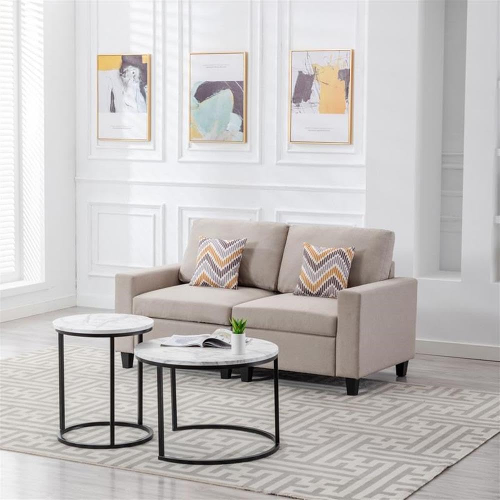 Lilola Home Nolan Beige Linen Fabric Loveseat with Pillows and Interchangeable Legs