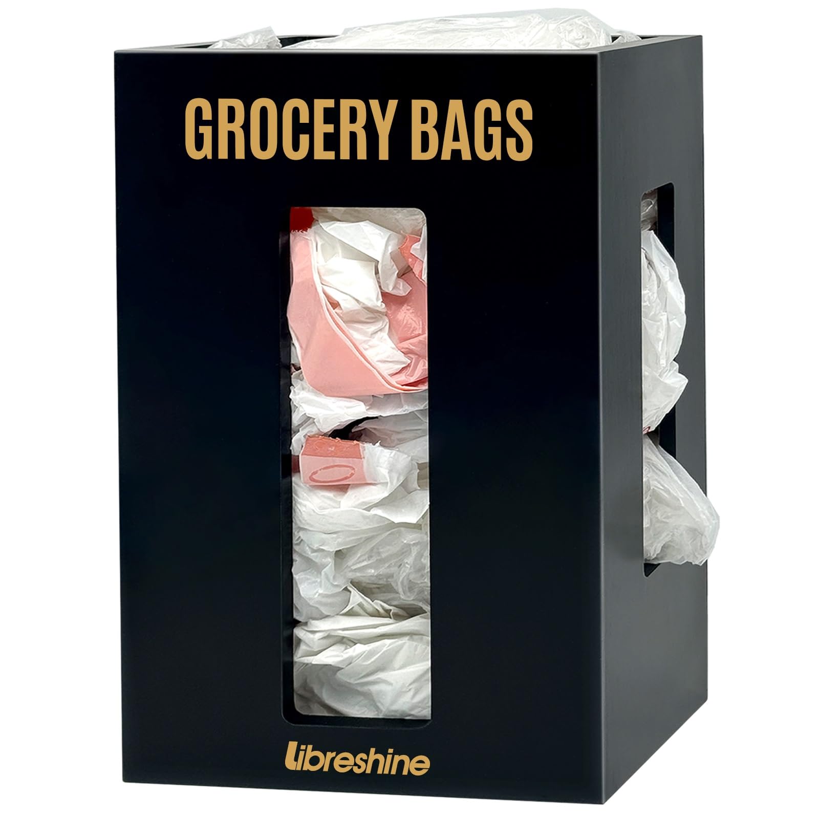 Libreshine Extra Large Bamboo Plastic Bag Holder Black- Under Sink, Cabinet & Wall Mount Storage - Multipurpose Gorcery Bag Orga