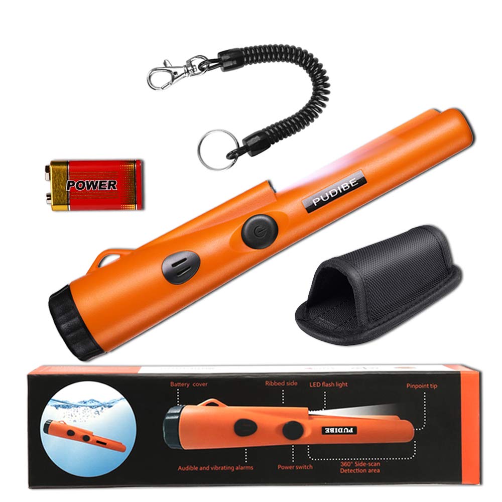 Pinpoint Metal Detector Pinpointer - Fully Waterproof With Orange Color Include A 9V Battery 360 Search Treasure Pinpointing Fin