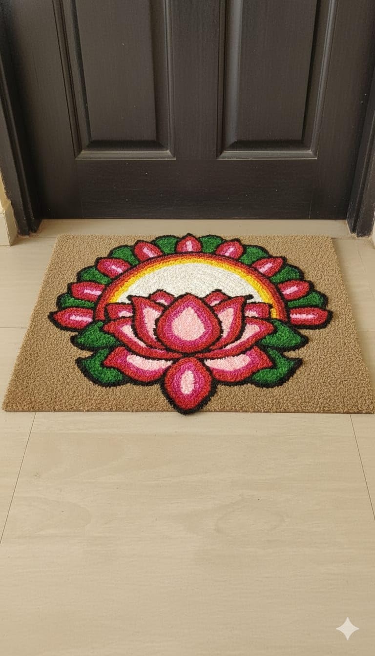Dream Decore Floral Rangoli Mat, Lotus Design, 2x2 Feet