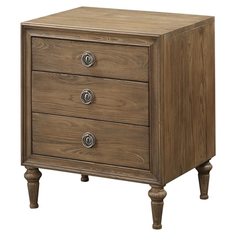 Acme Inverness Wood Nightstand with 3 Drawers in Reclaimed Oak