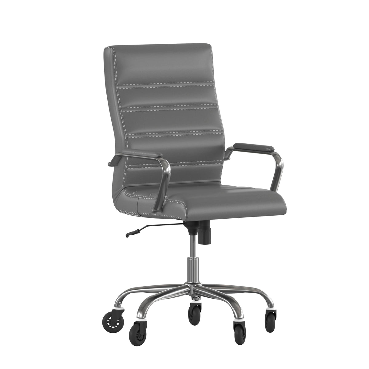 Flash Furniture Whitney High Back Gray Leathersoft Executive Swivel Office Chair With Chrome Frame, Arms, And Transparent Roller Wheels